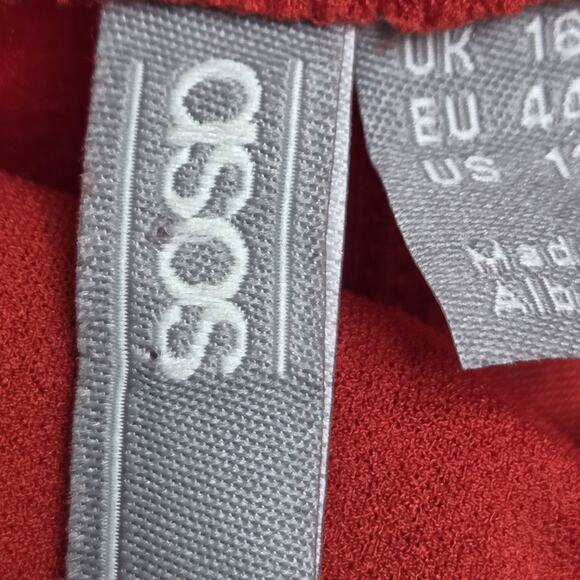 ASOS Womens Red Poplin Long Sleeve Mini Dress SZ 12 Vamp Festival Event NWT - Picture 7 of 9